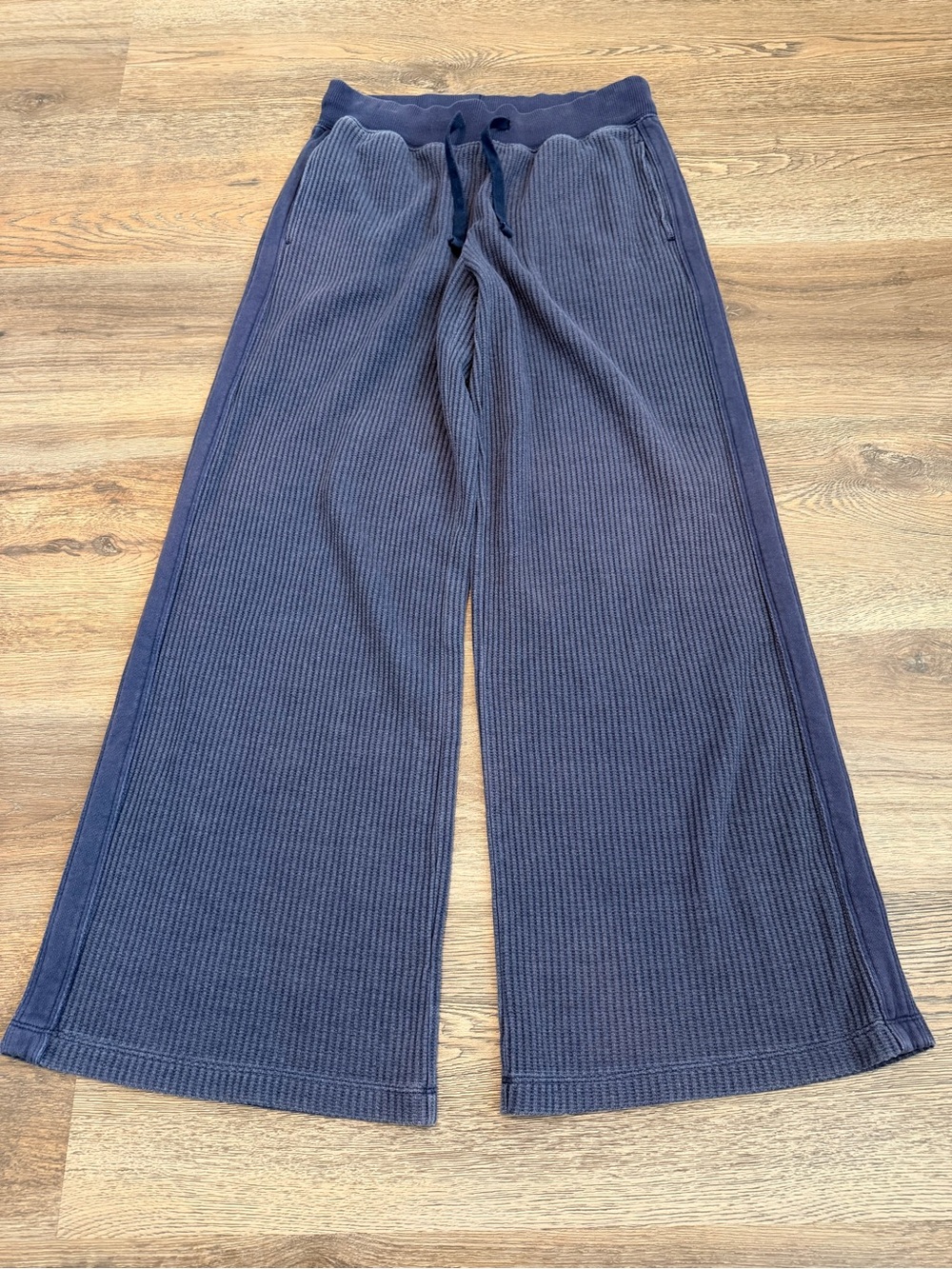 Aerie Essential Waffle Trouser Navy Blue Wide Leg Lounge Pants Size Medium